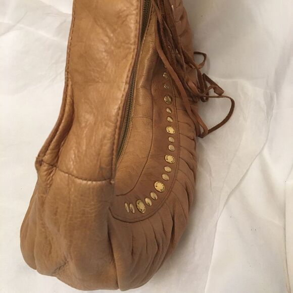 Elliot Lucca tan studded pleated leather hobo bag with tassel - Picture 9 of 13